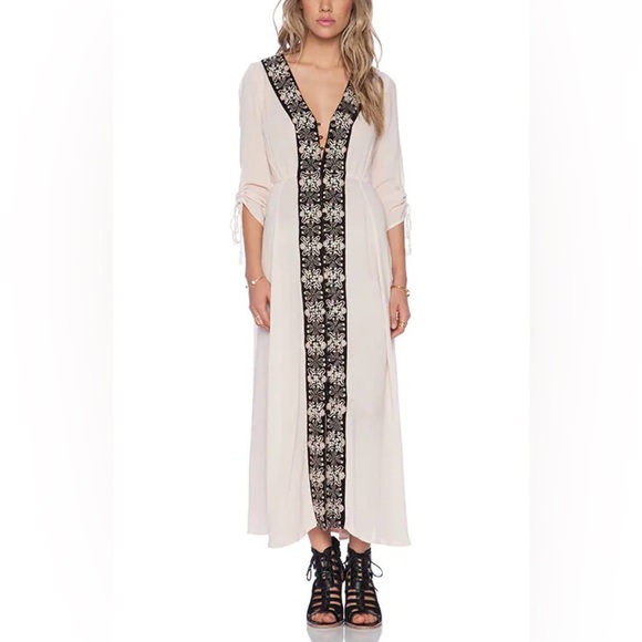 Free People Journey Horizon Embroidered Midi Dress Pink Black Bohemian Boho - Picture 2 of 10